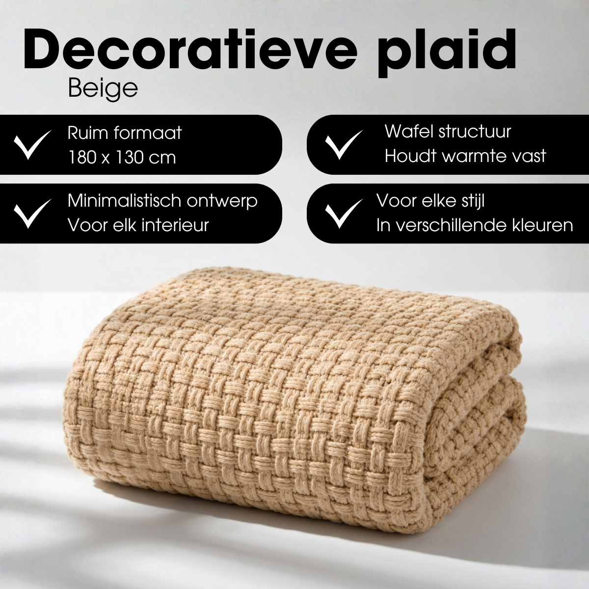 Plaid 180x130 cm polyester beige