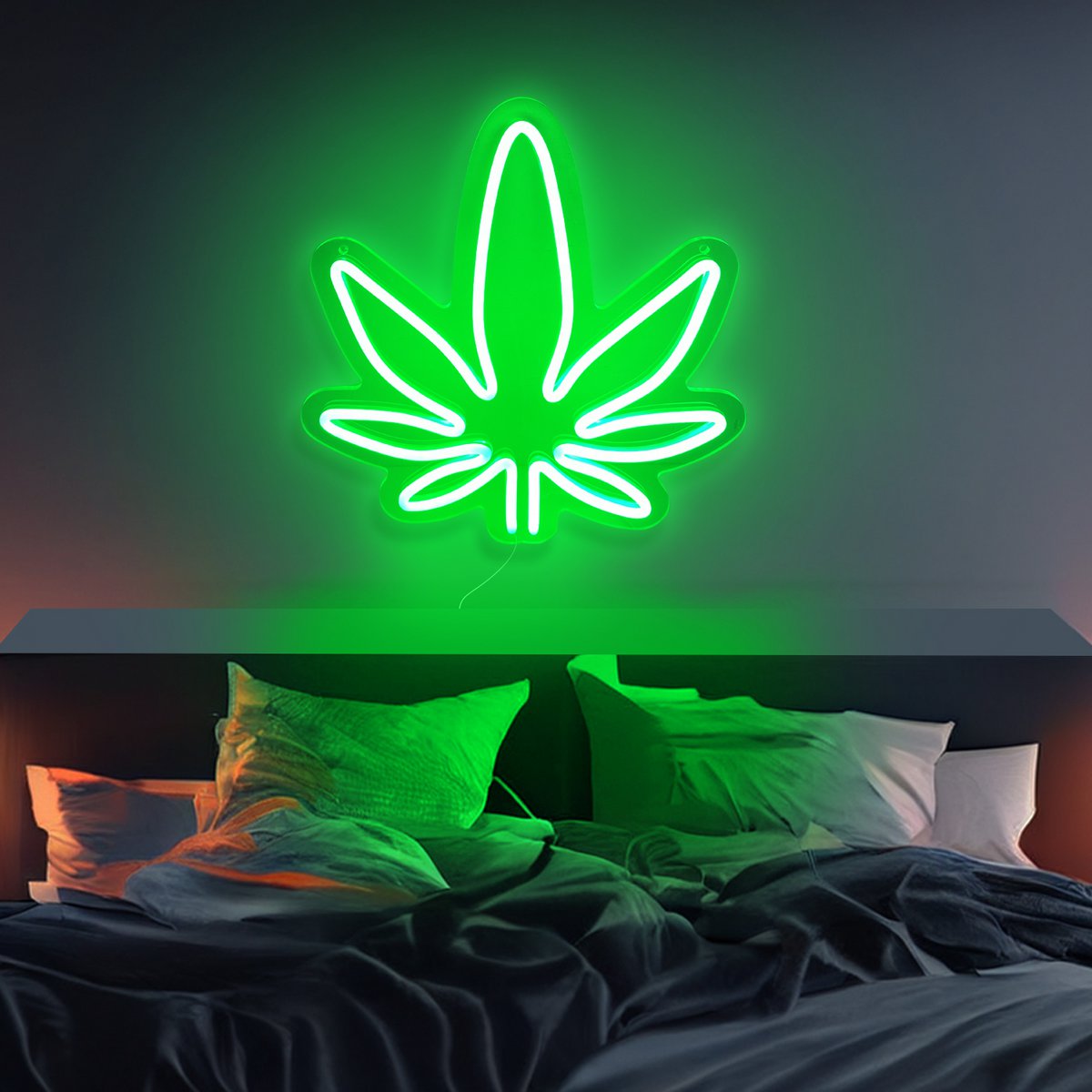 Neonlamp wietblad 31x33 cm groen