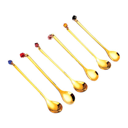 Lepels goud multi-gecoloreerde diamanten set 6