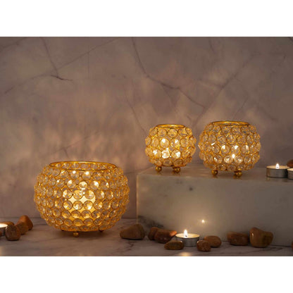 Tealight houder set 3 delig kristal goud zilver