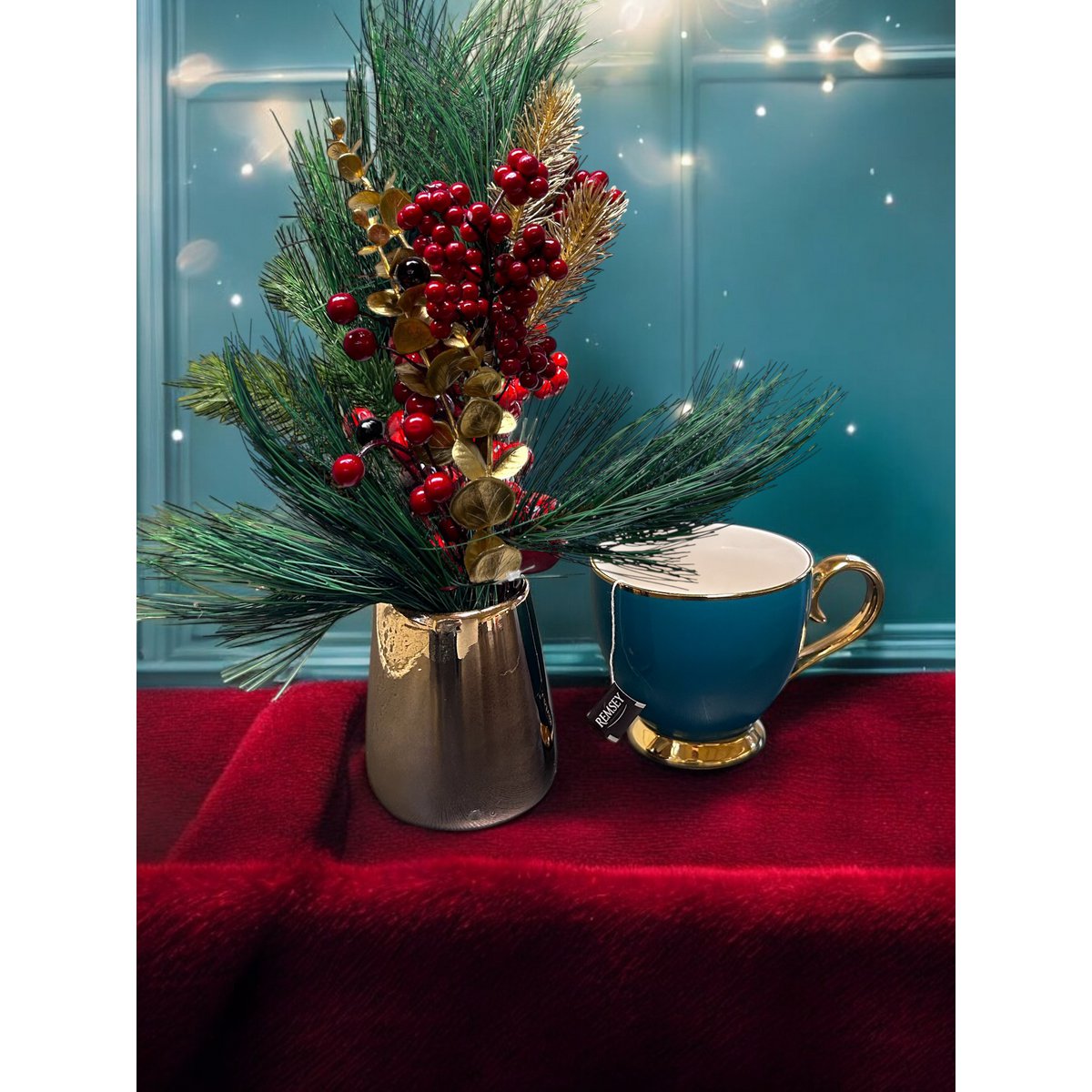 Christmas Flower Combination with Pots Set 02 | Silk Artificial Flower | Length 45CM