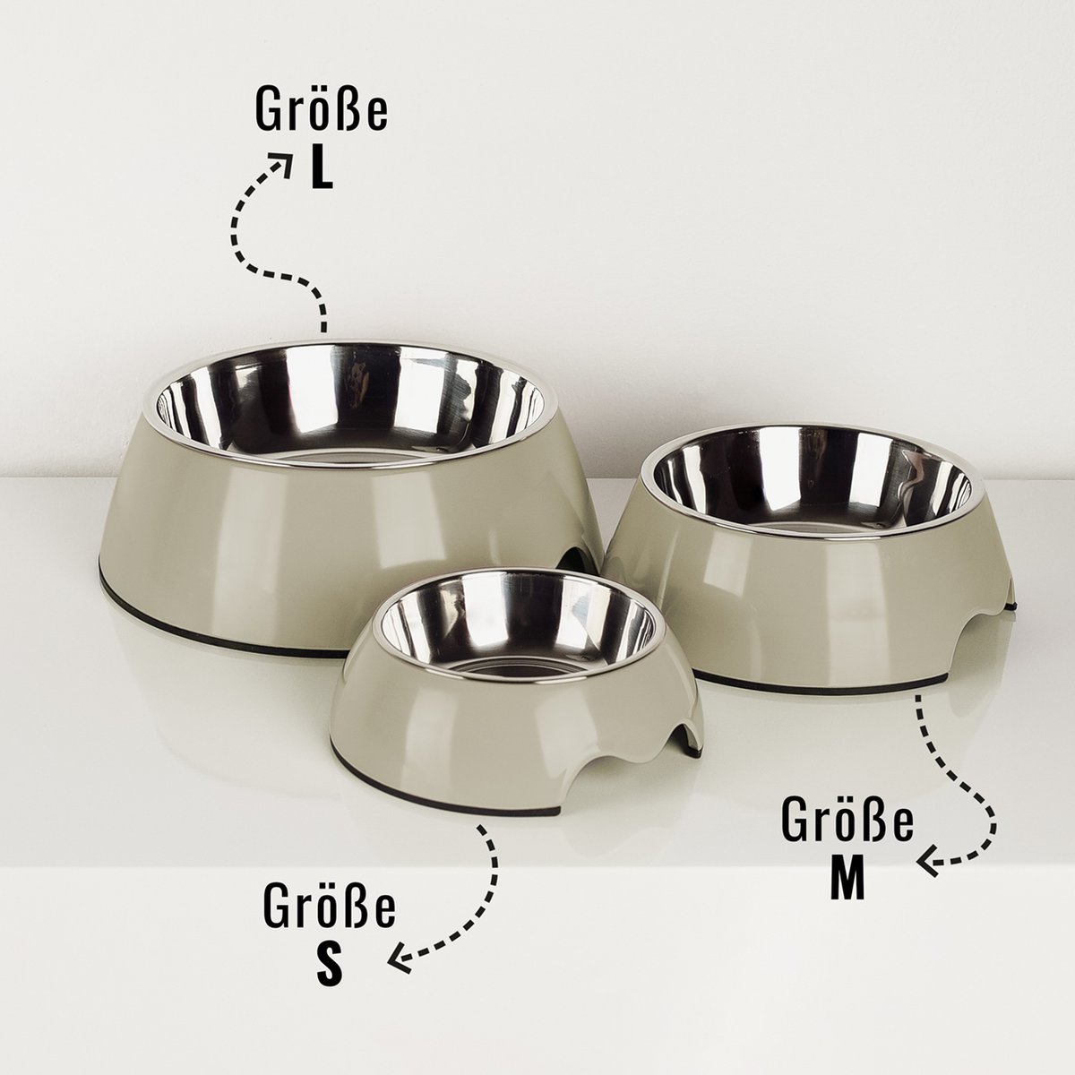 Huisdieren voerbak dubbel 160-1400ml melamine roestvrij staal taupe