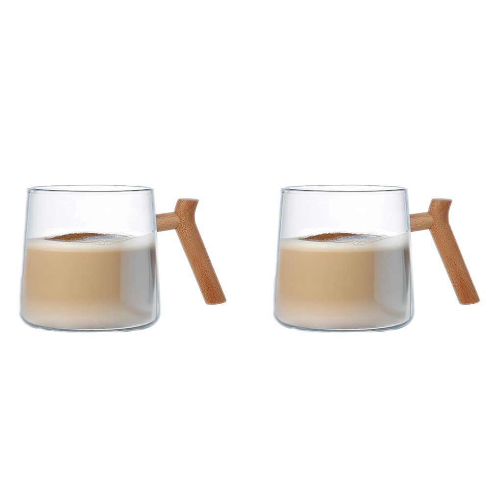Glass mugs with wooden handle - lot of 2