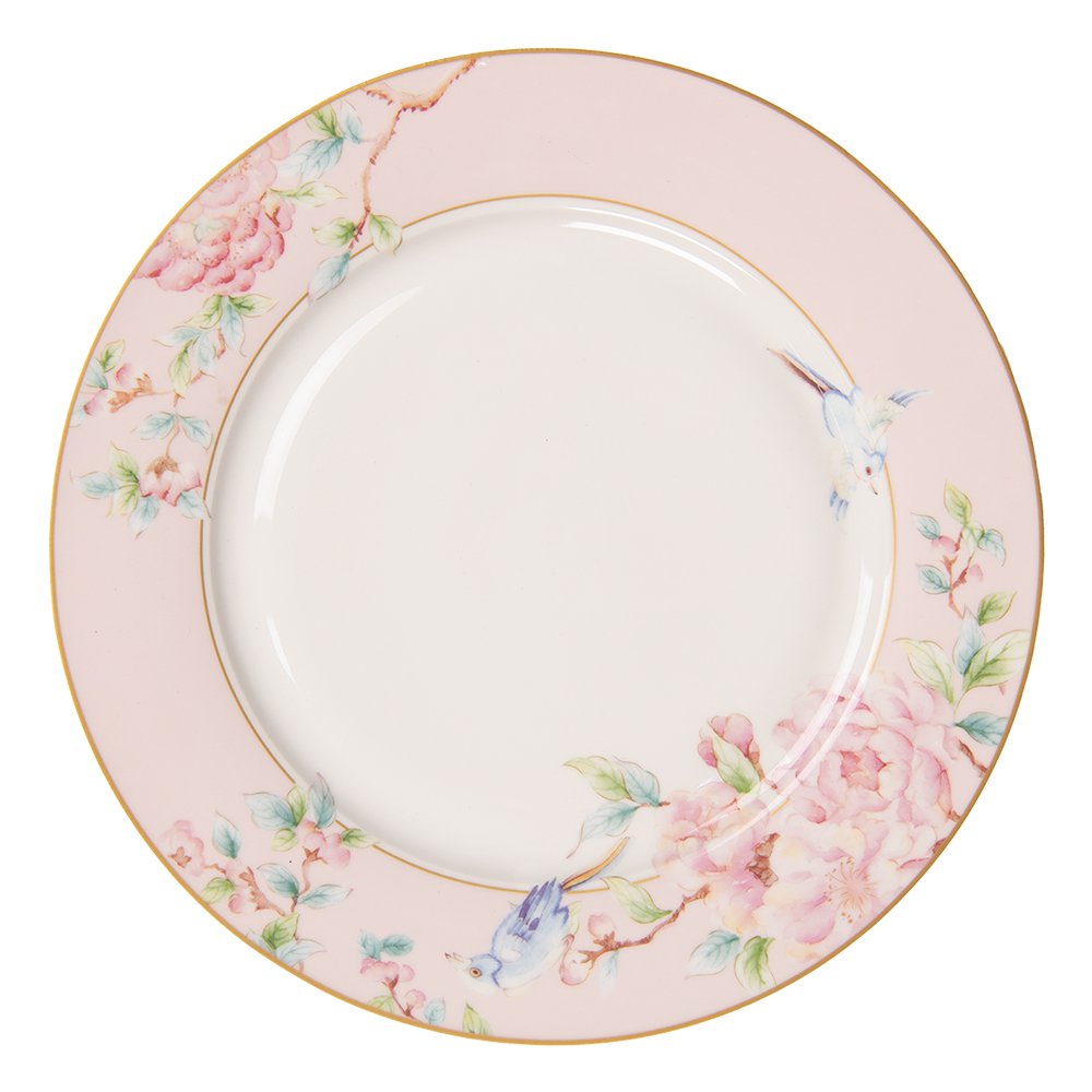 Dinerbord Ø 27 cm roze wit bloemen