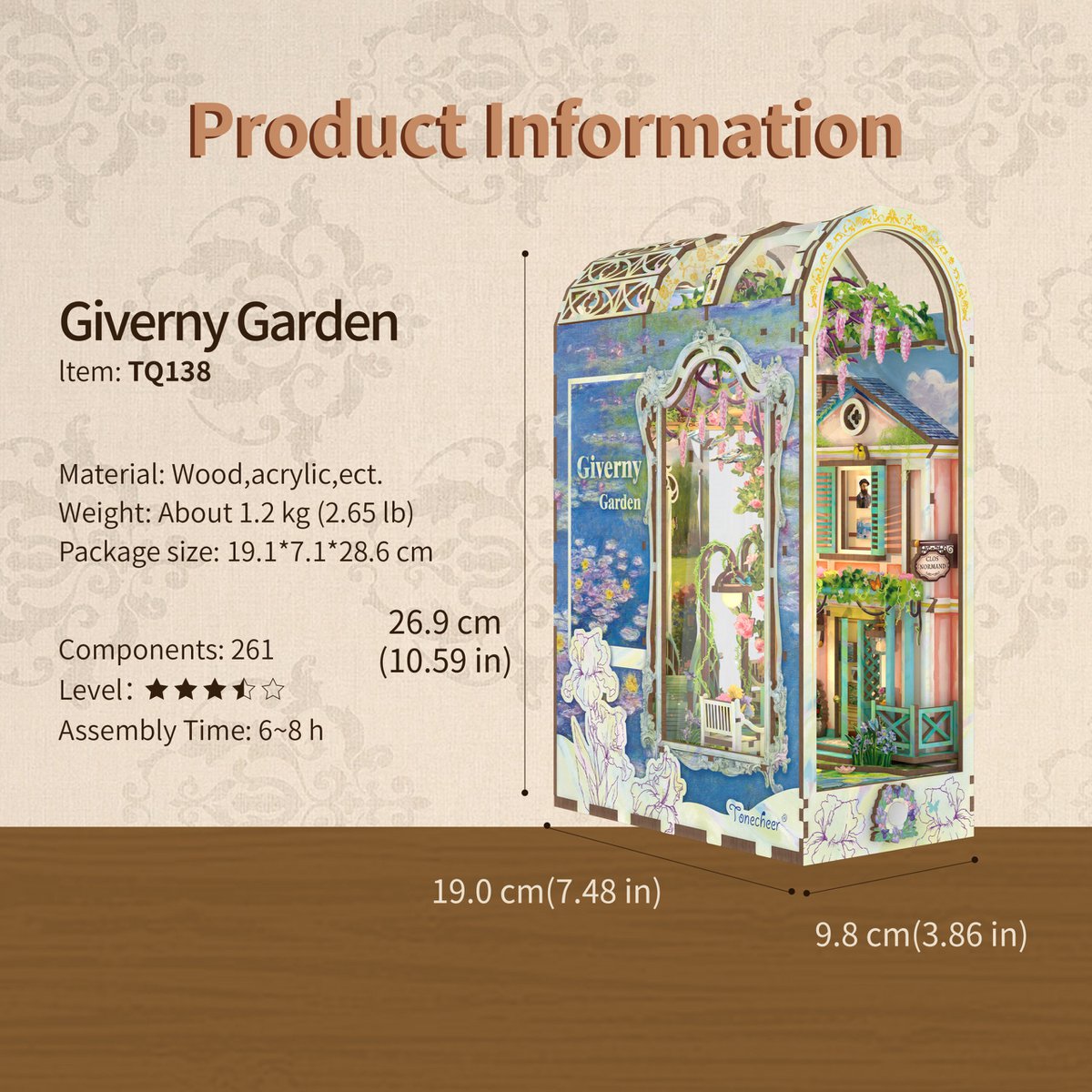 DIY Book Nook Giverny Garden 19x9.8x26.9 cm hout