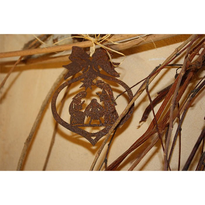 Kerststal hanger metaal roest patina 10x8 cm