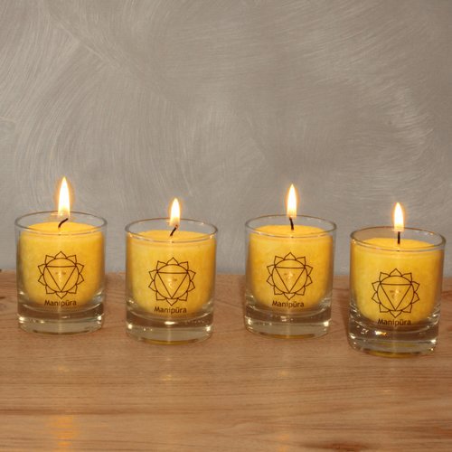 Chakra candle, Manipura, 30117, approx. 6 cm, set of 4, YELLOW