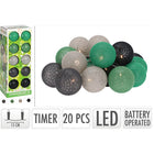 Progarden Illuminated Decorative Garland - 20 Cotton Lantern LEDs - With Timer - Green