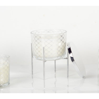 Parfumkaars patchouli met zilveren kandelaar 11.5x11.5x13.3 cm