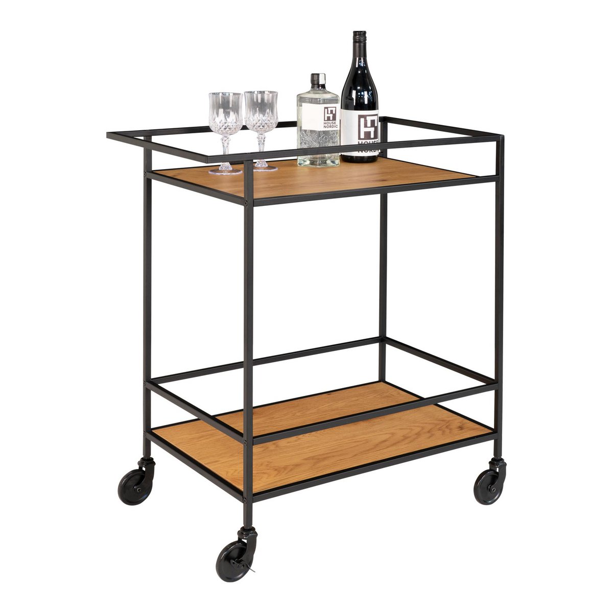 Bartrolley eikenlook zwart 68x40x79 cm