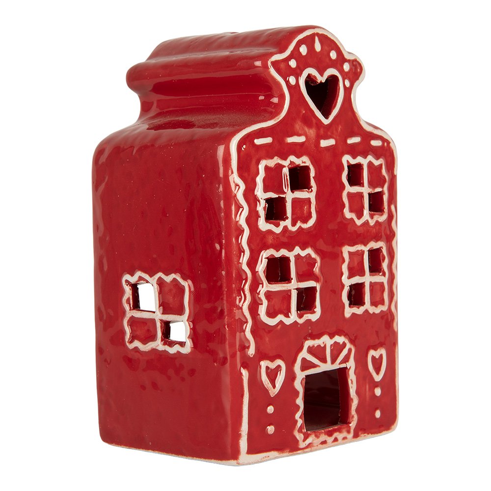Waxinelichthouder huis 8x7x13 cm rood keramiek