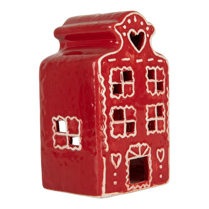 Waxinelichthouder huis 8x7x13 cm rood keramiek