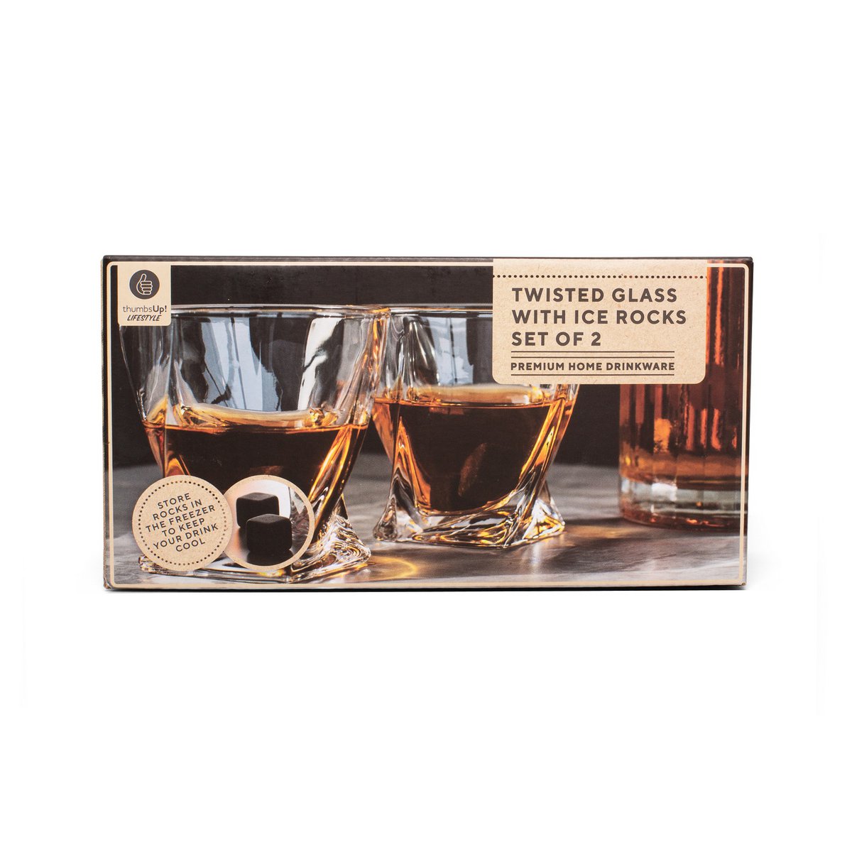 Whiskyglazen - Twisted (set van 2) incl. 2 ijsstenen (koelstenen)