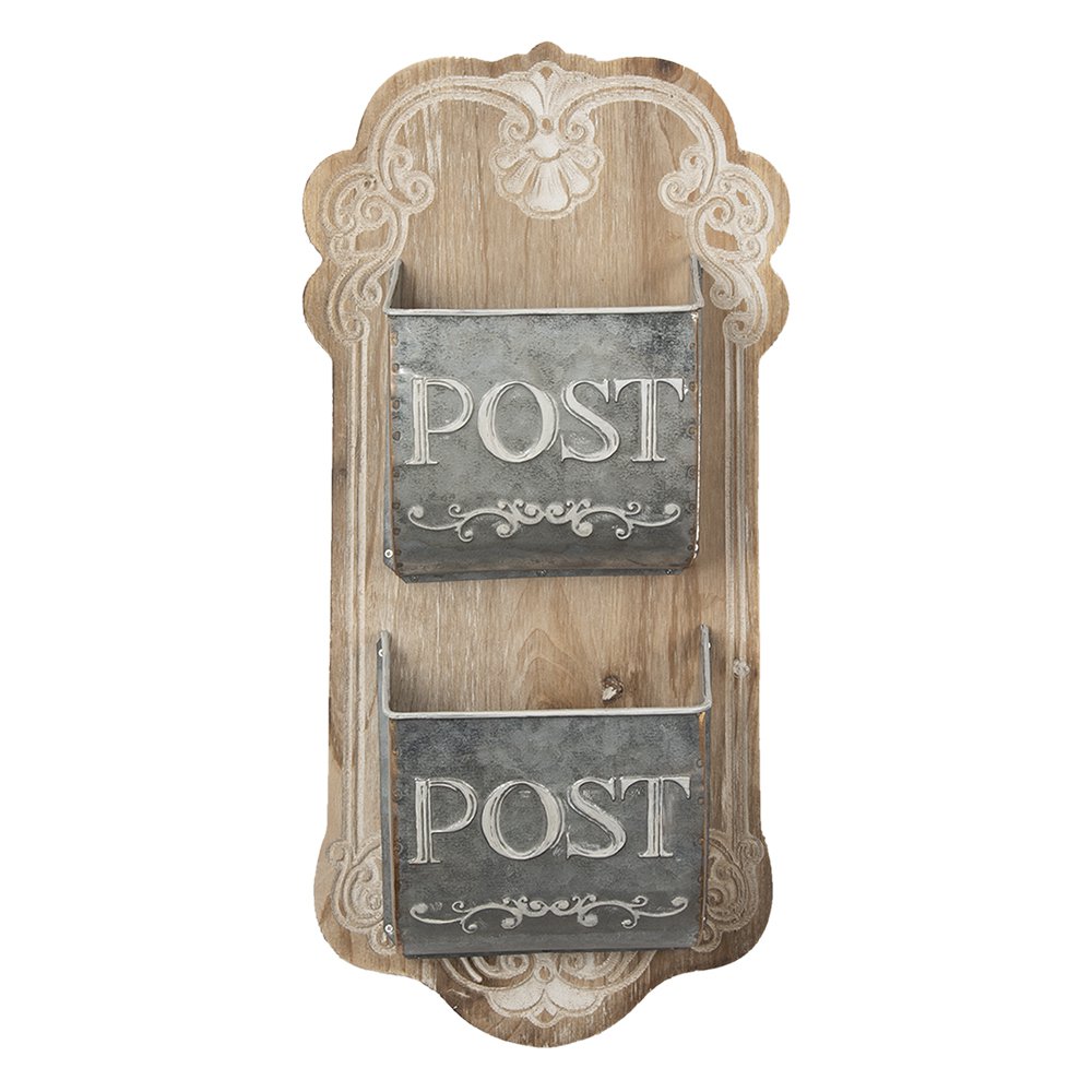Letter Holder 26x10x53 cm Brown Grey Wood Mail Tray