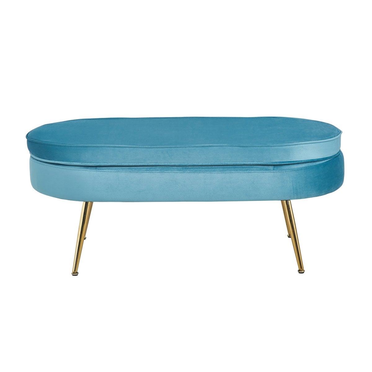 Oval ottoman made of blue velvet