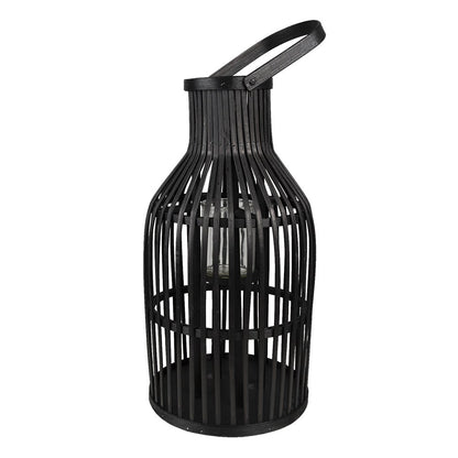 Hurricane Lamp Ø 23x39 cm Black Bamboo Candle Holder