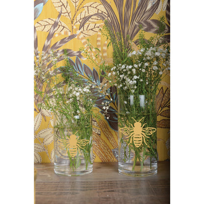 Vaas 10 x 22 cm glas geel bijenpatroon