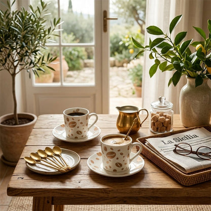 Theelepels set van 6 koffie goud