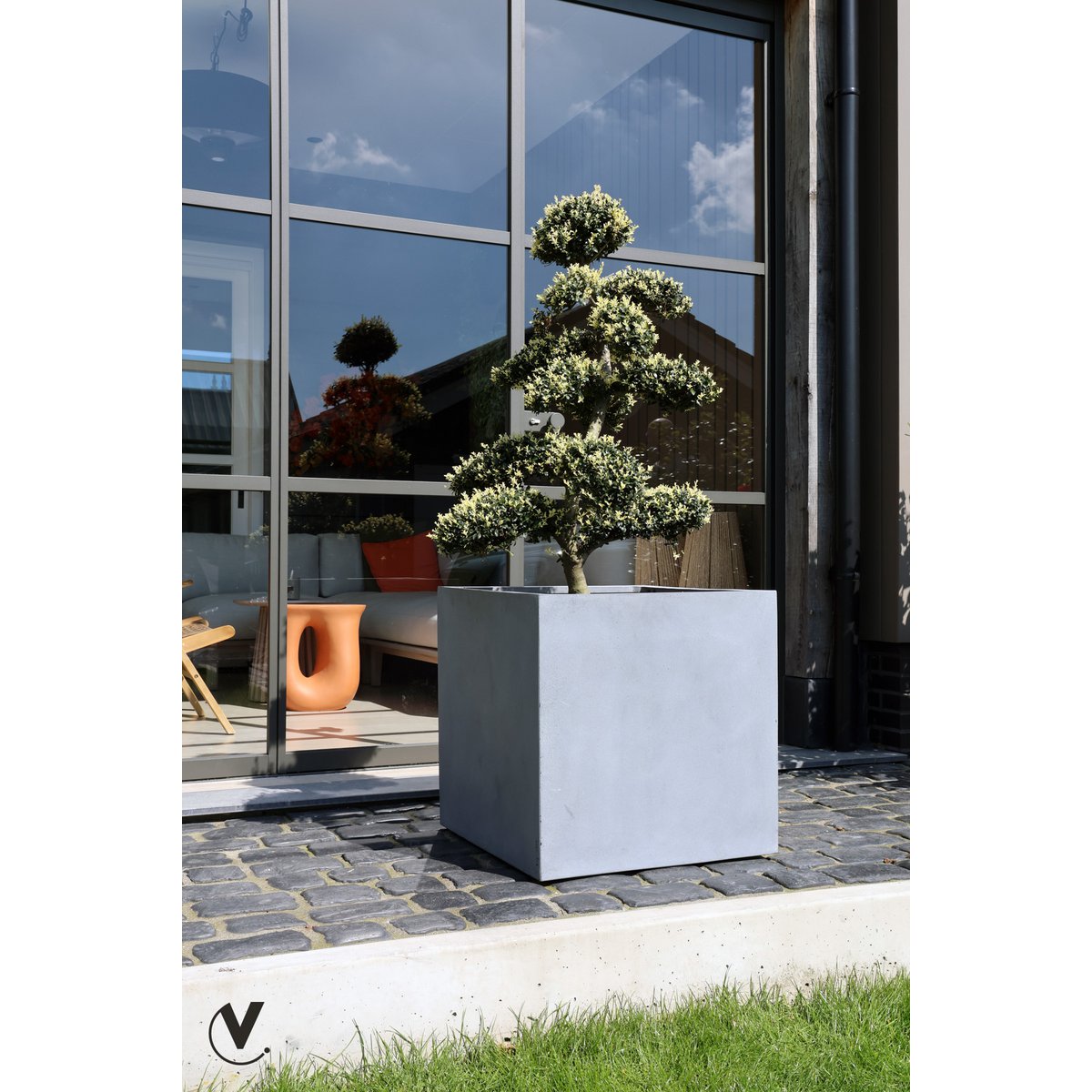 Plantenbak fiberstone 40x40x40 cm grijs