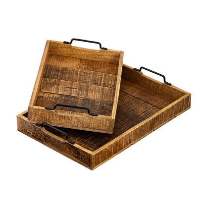 Serveerlade Houten Ladeset 2 Stuks Mango Hout 46x31 Cm Set