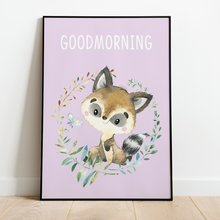Kids room poster raccoon good morning
