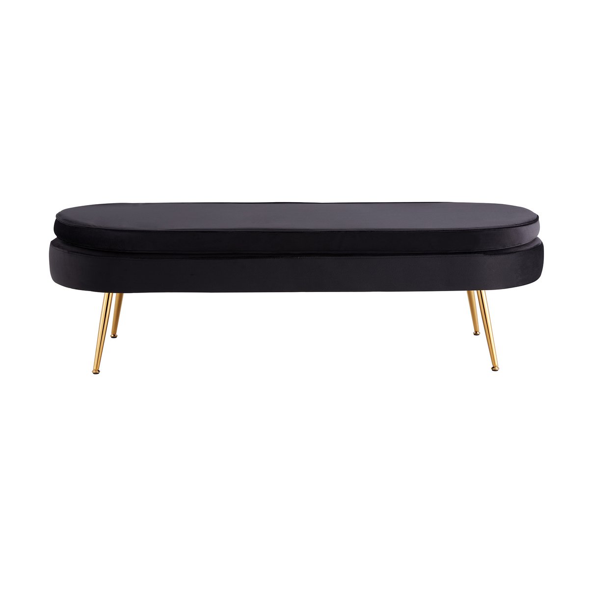Poef ovaal 142x45x41 cm zwart fluweel goud metaal