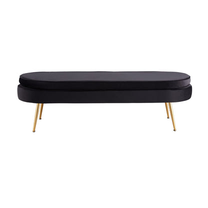 Poef ovaal 142x45x41 cm zwart fluweel goud metaal