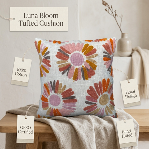 Kussenhoes 45x45 cm geborduurd bloemenpatroon katoen
