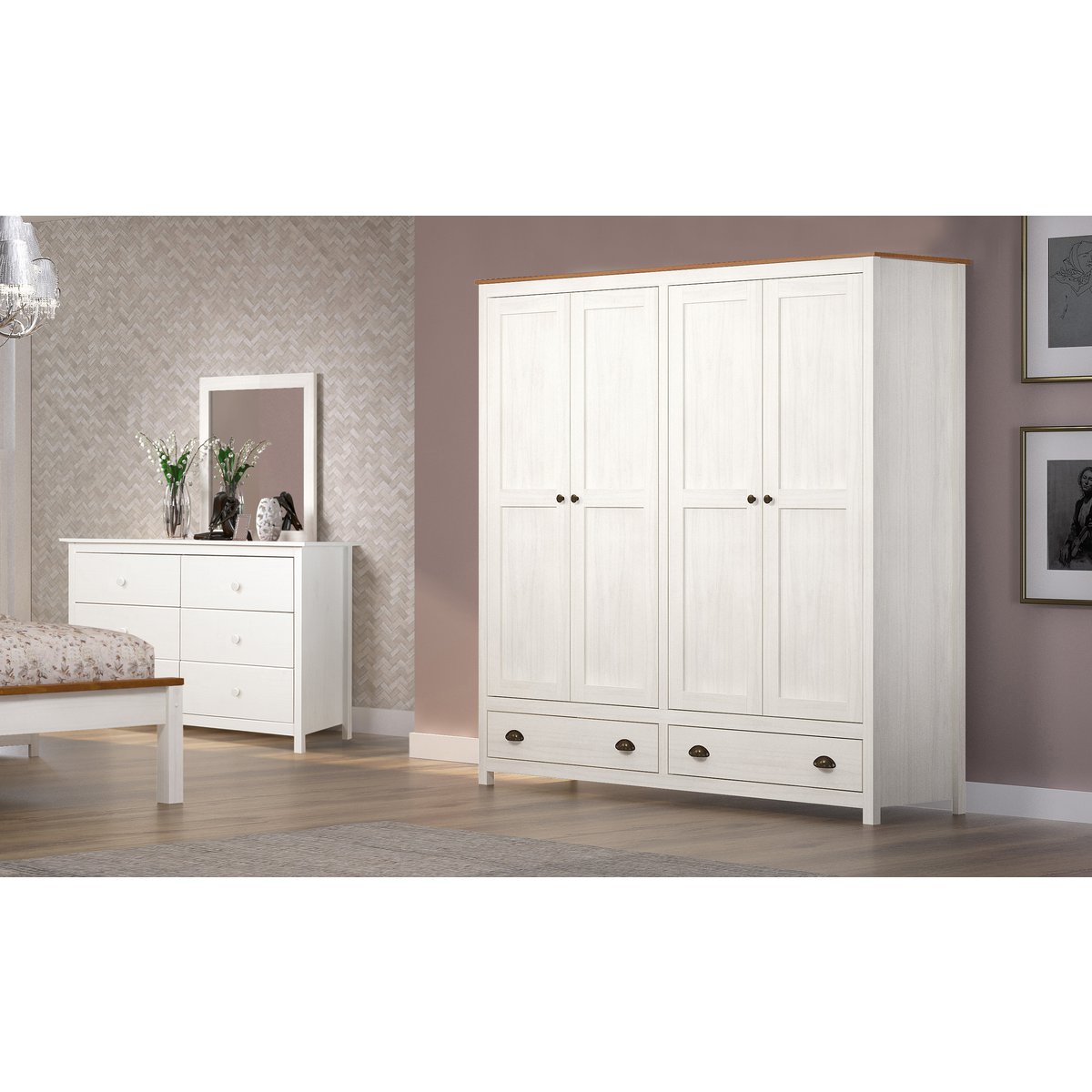 Dressoir massief dennenhout wit 130x45x80 cm