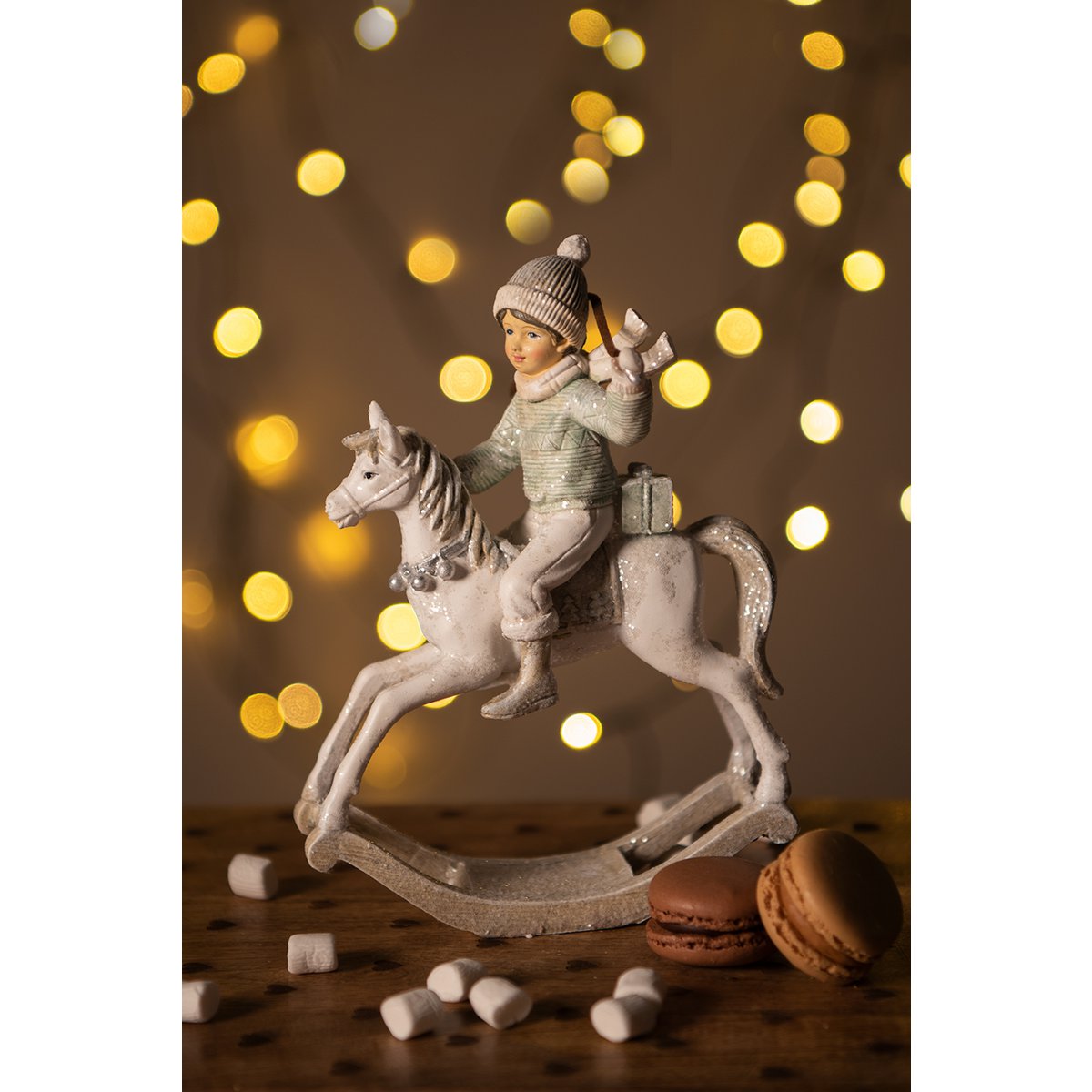 Kersthanger hobbelpaard 20 cm beige kunststof