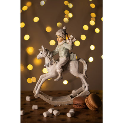 Kersthanger hobbelpaard 20 cm beige kunststof