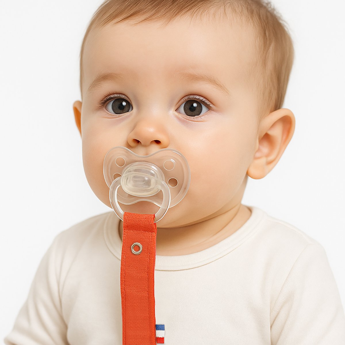 Organic Cotton Pacifier Clip Teddy Strawberry