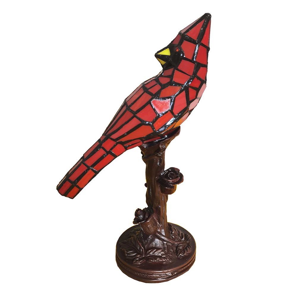 Tiffany Tafellamp Vogel 15x12x33 cm Rood Kunststof Tiffany Bureaulamp
