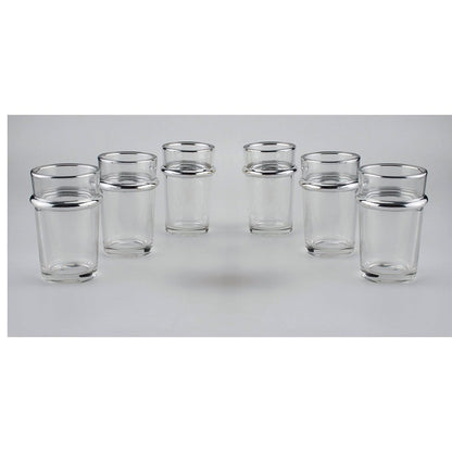 Theebekers glas 175 ml zilveren rand 6 stuks