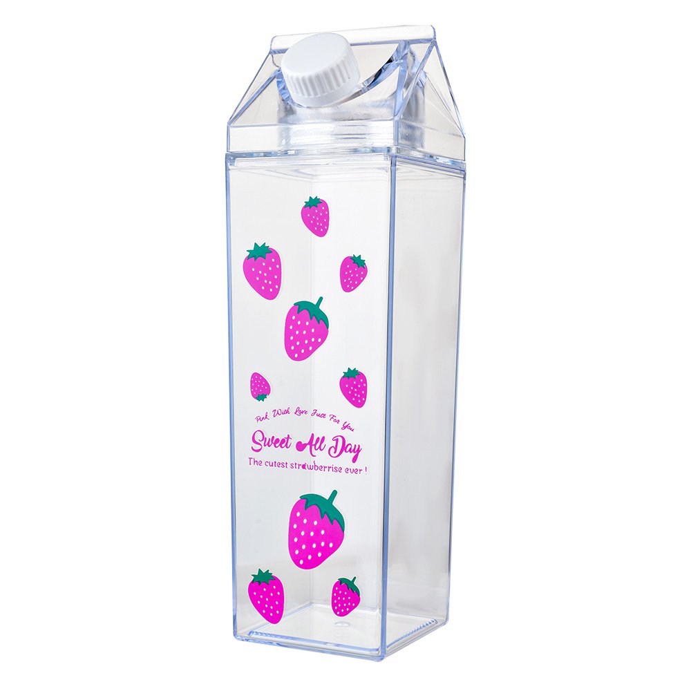 Water Bottle 750 ml Transparent Plastic Strawberries