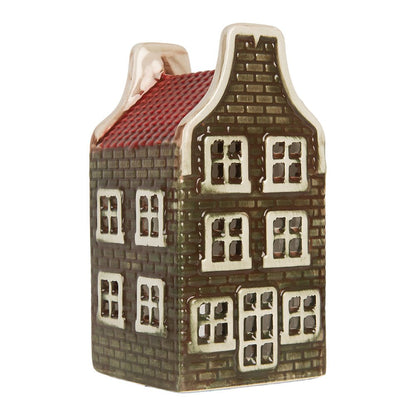 Waxinelichthouder huis groen keramiek 7x7x14 cm