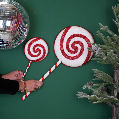 Kerstdecoratie lolly 25x63 cm wit rood foam