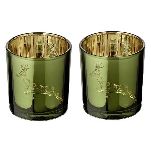 Theelicht houder set 2 herten 8 cm mat zwart