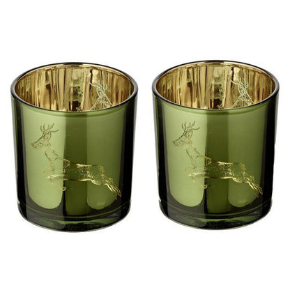 Theelicht houder set 2 herten 8 cm mat zwart