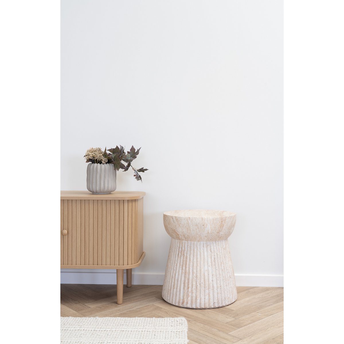 Bonn Bijzettafel Natuurlijk Fiberclay Met Groefontwerp 37 cm