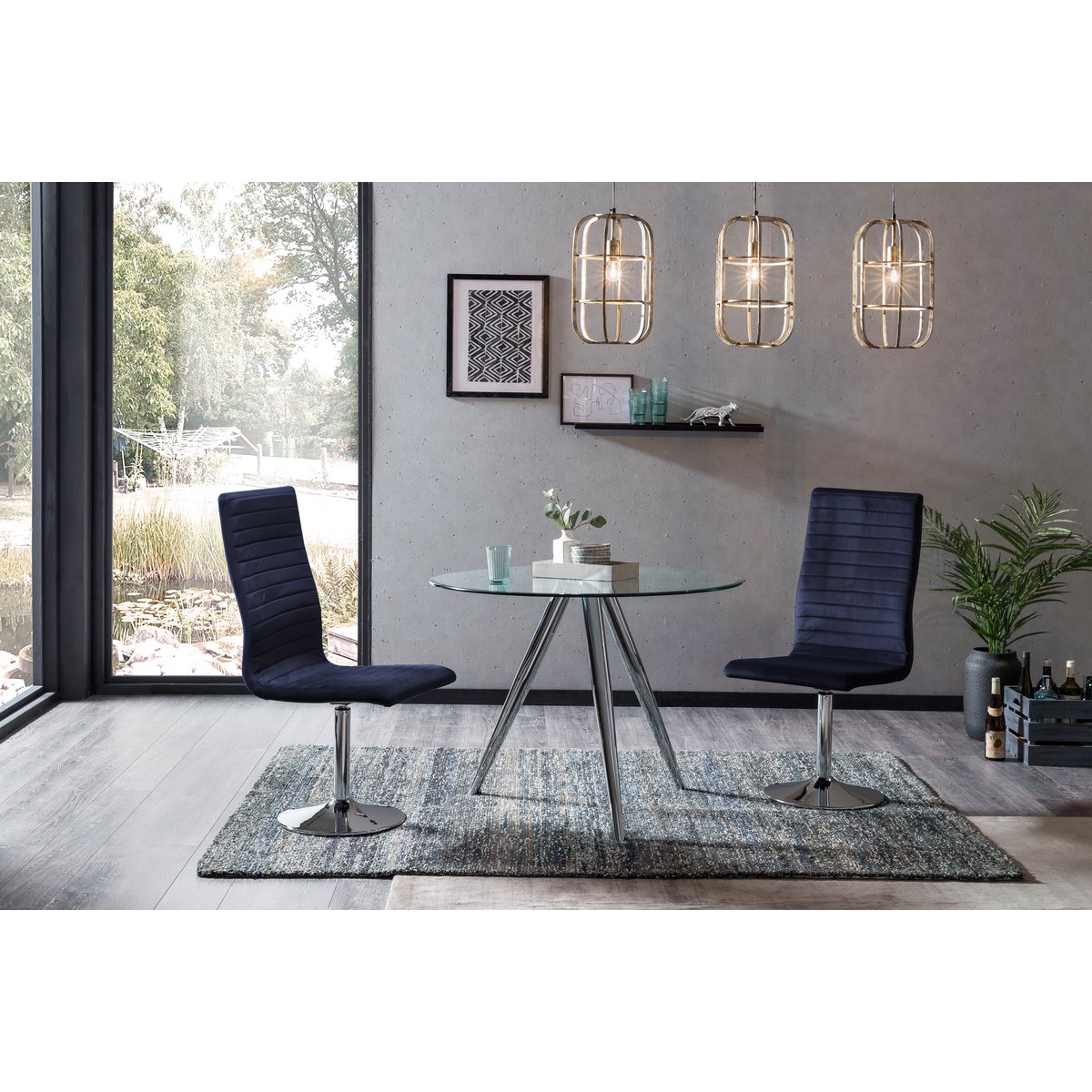 Eettafel rond glas Ø100 cm chroom
