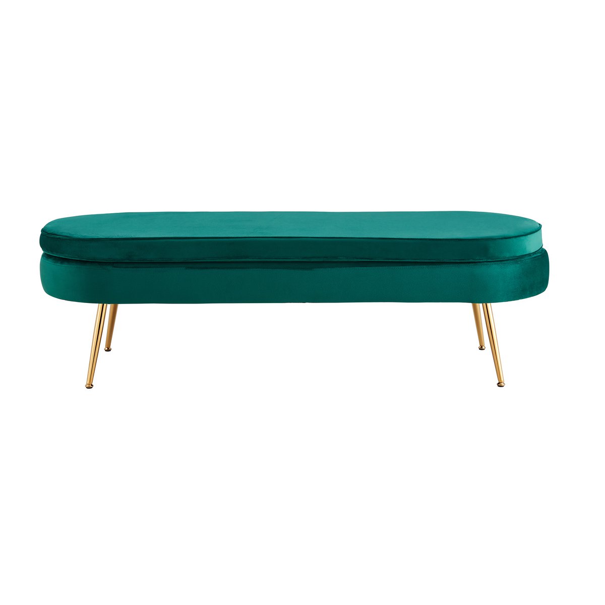 Poef ovaal 120 cm groen fluweel goud frame