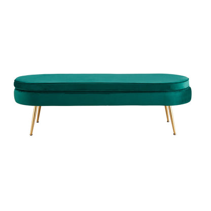 Poef ovaal 120 cm groen fluweel goud frame