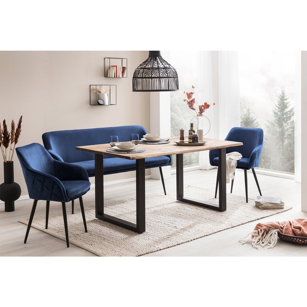 Bench 160 cm velvet blue
