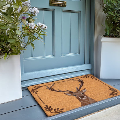 Deurmat 75x45 cm kokosvezel bruin hertmotief