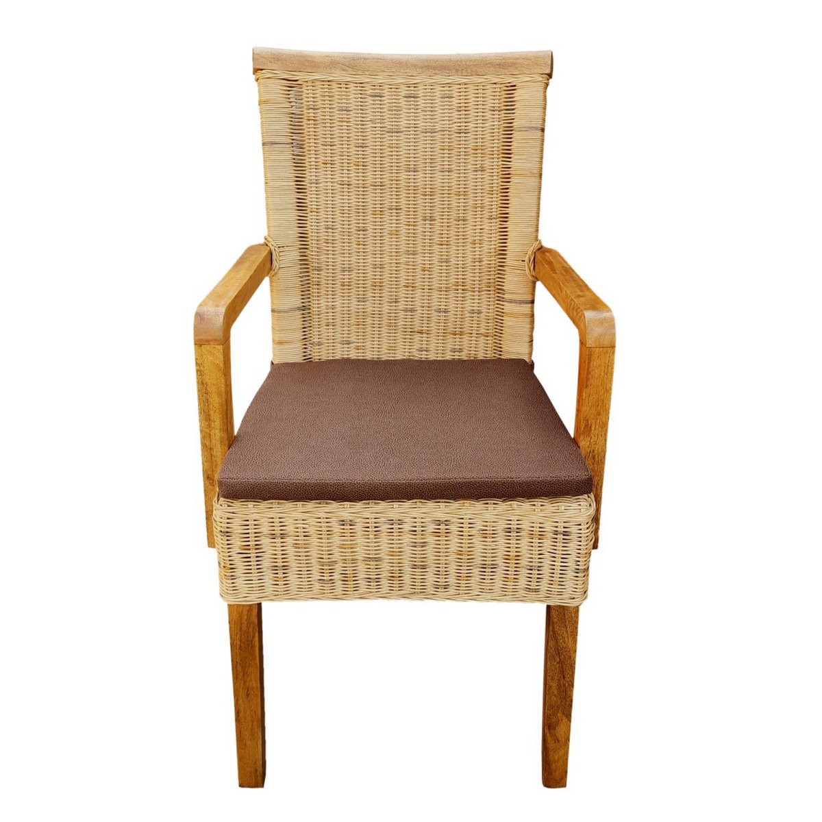Eetkamerstoelen Set Van 2 Rotan Met Armleuningen Tabacco