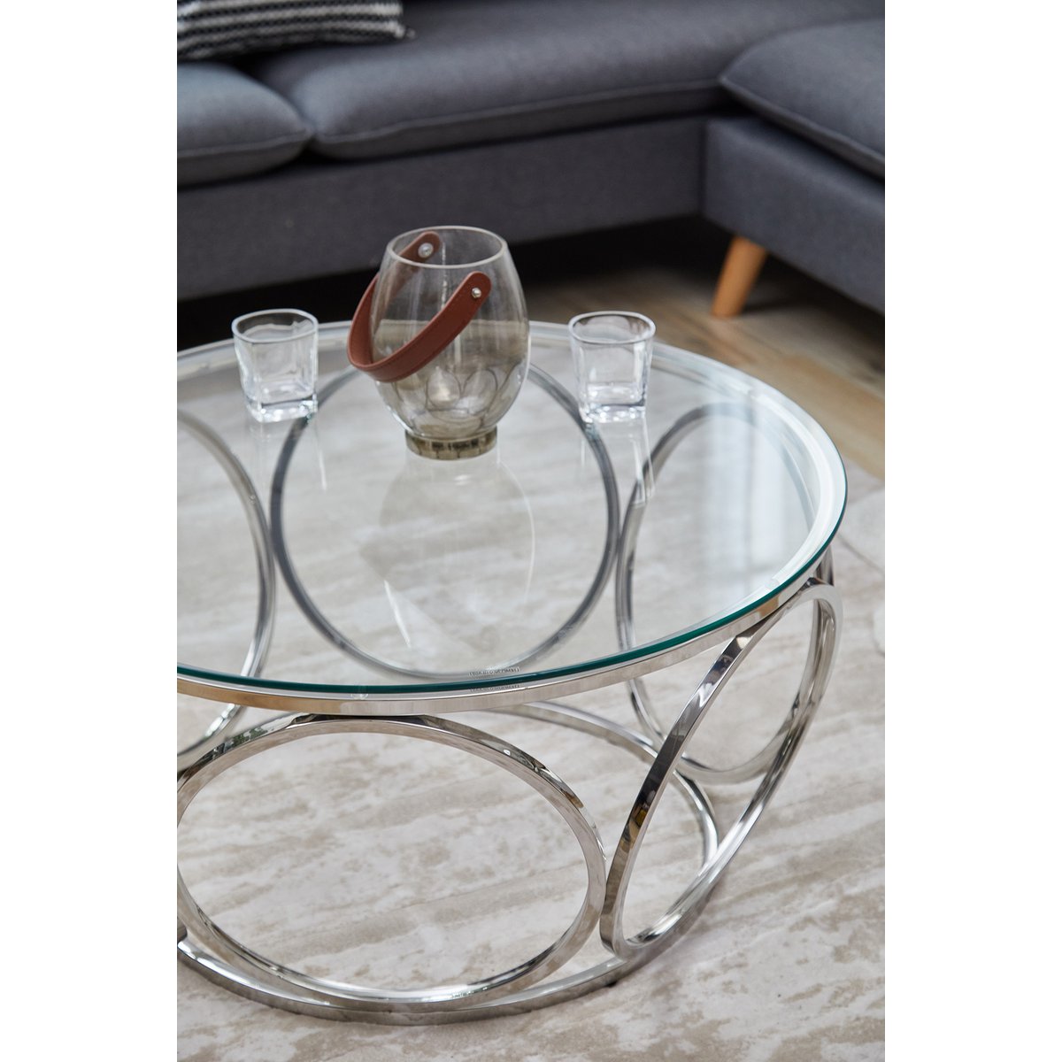Coffee table Ø 80 cm silver/clear glass