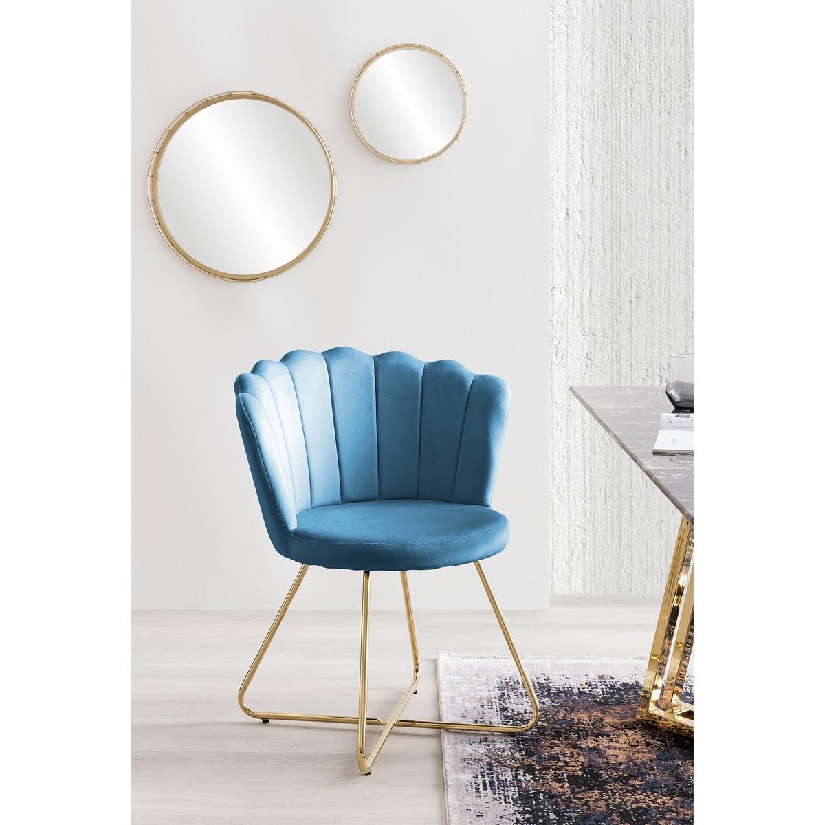 Kuipstoelen set van 2 blauw fluweel goud frame