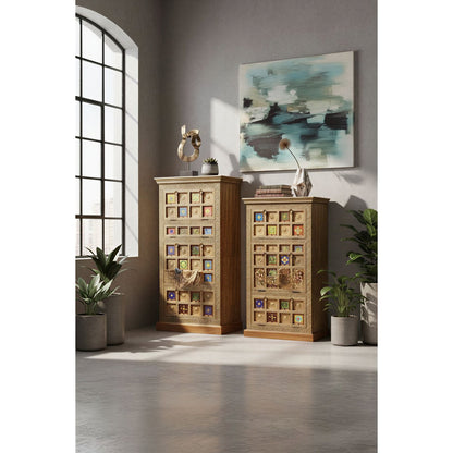 Shoe cabinet with 3 flaps, acacia, metal, colorful
