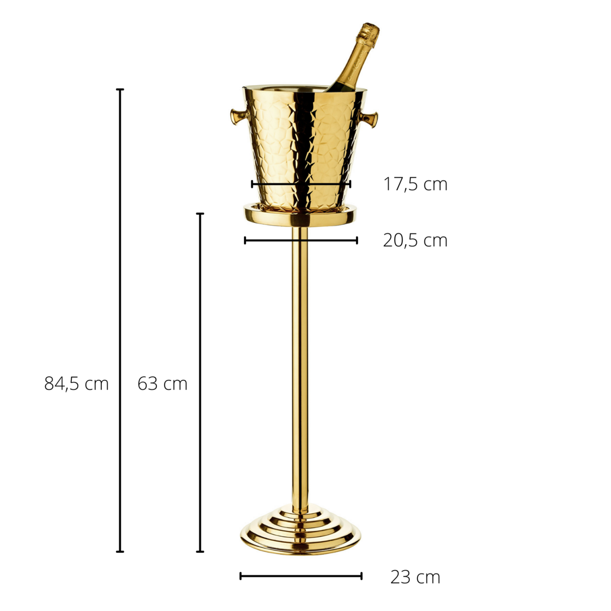 Champagnekoeler met stand goud metaal 83 cm